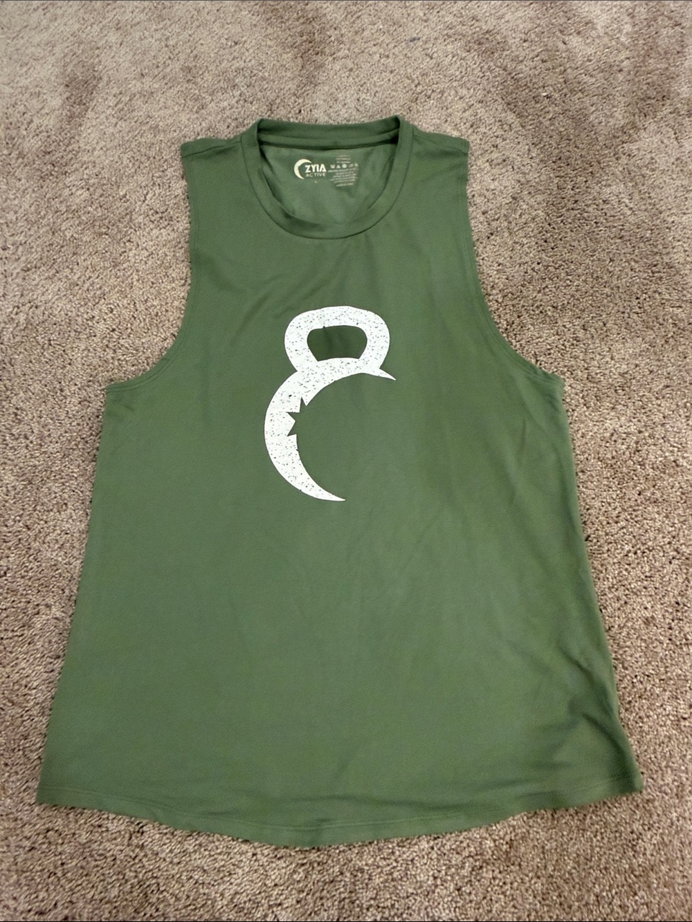 ZYIA Men's Olive Green Sleeveless Tank with White Kettlebell Graphic